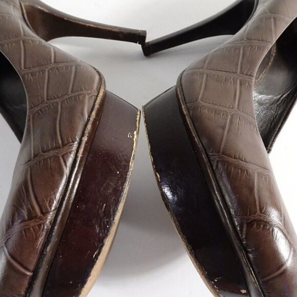 Tory Burch Brown Leather Faux Crock Platform Pumps Sz 6.5 - Picture 7 of 13